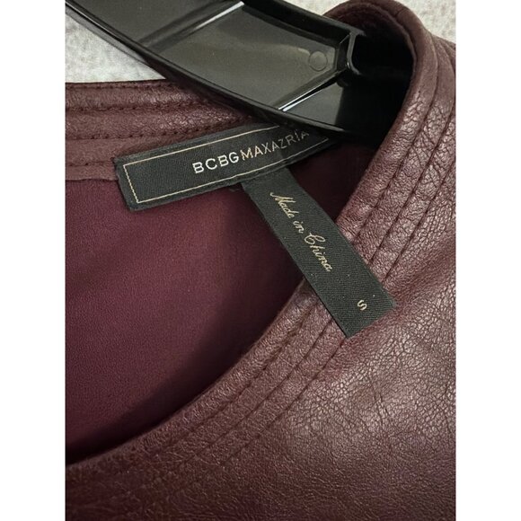 BCBG MaxAzria Sheridan Royal Port Flounce Faux Leather Dress Size S - Picture 3 of 4